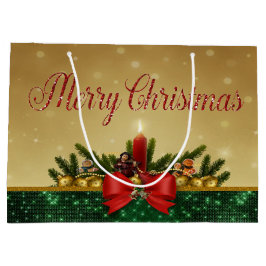 Bolsa De Regalo Grande Bolas de navidades, velas, Feliz Navidad