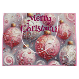 Bolsa De Regalo Grande Bolas de Ornamentos de Navidad Blanco rosa con Swi