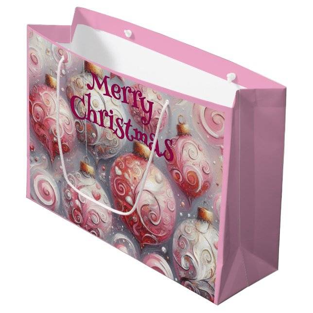 Bolsa De Regalo Grande Bolas de Ornamentos de Navidad Blanco rosa con Swi (Angulo Anverso)