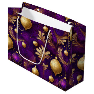BOLSA DE REGALO GRANDE BOLAS NAVIDEÑAS PURPURA Y ORO FESTIVAS