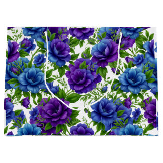 Bolsa De Regalo Grande Bolso Elegante de Flores de Rosa Azul y Morado