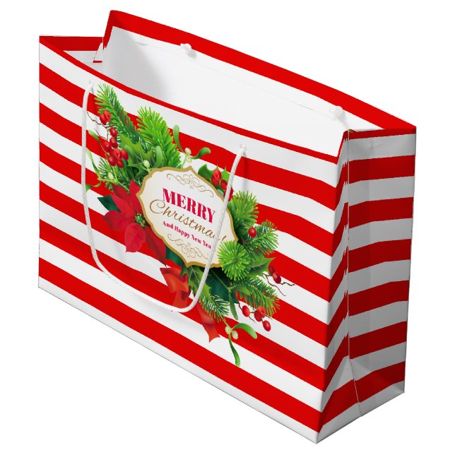 Bolsa De Regalo Grande Bolso rayado rojo del regalo del navidad - grande (Angulo Anverso)
