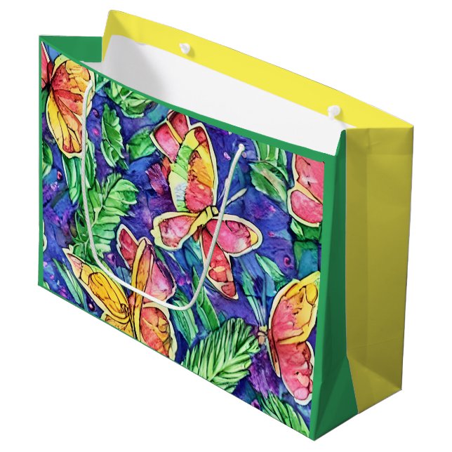 Bolsa De Regalo Grande Bonito acuarela Niños cumpleaños Mariposas (Angulo Anverso)