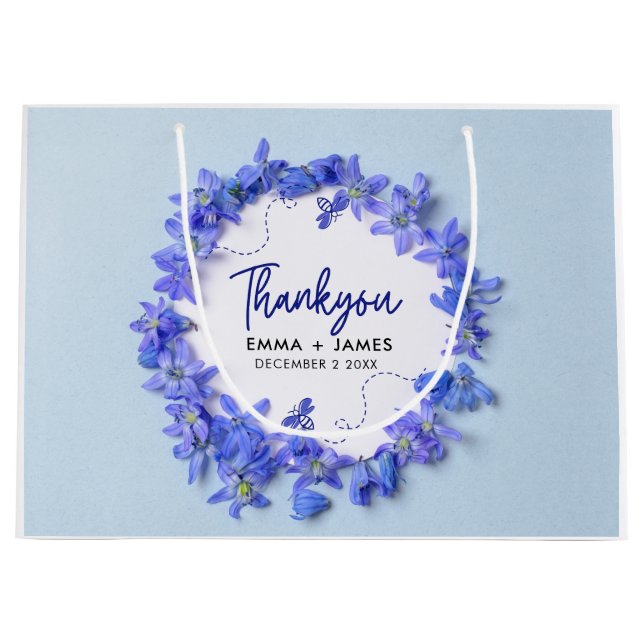 Bolsa De Regalo Grande Bonito Blue Hydrangeas Script Boda Gracias (Anverso)