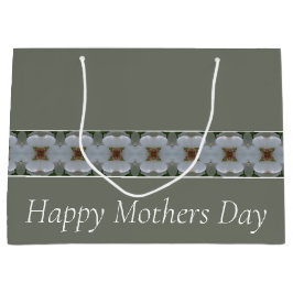 Bolsa De Regalo Grande Bonito Floral Gris Y Blanca Clásica