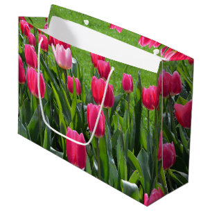 Bolsa De Regalo Grande bonito, flores de tulipán rosado de primavera fres