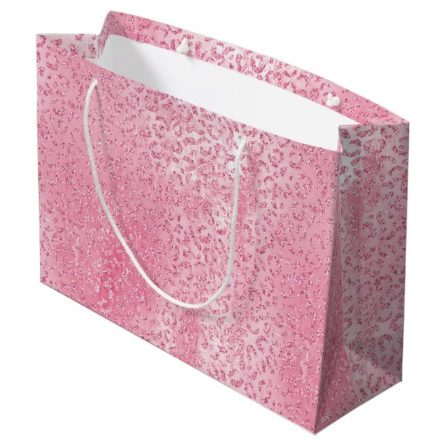 Bolsa De Regalo Grande Bonito Girly Sugar Purpurina Rosado Leopardo (Angulo reverso)