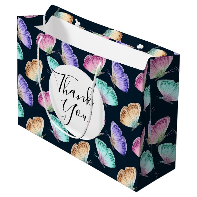 Bolsa De Regalo Grande Bonito Patrón de mariposa acuarela Gracias (Angulo Anverso)