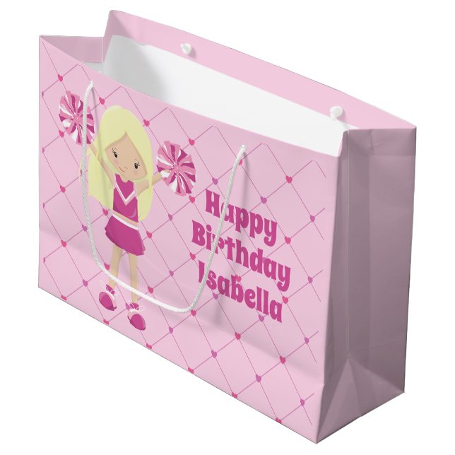 Bolsa De Regalo Grande Bonito Personalizado Rosado animador Chicas Cumple (Angulo Anverso)