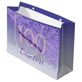 Bolsa De Regalo Grande Bonito Purpurina morado 100 cumpleaños