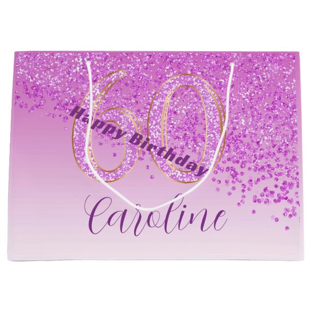 Bolsa De Regalo Grande Bonito que cae Purpurina rosa 60 cumpleaños (Anverso)