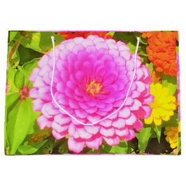 Bolsa De Regalo Grande Bonito redonda de zinnia rosa en el jardín de vera