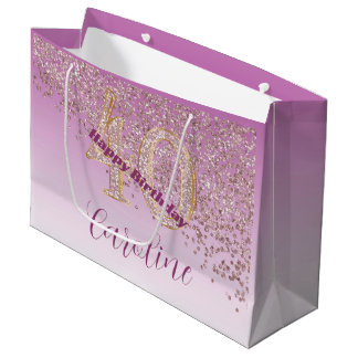 Bolsa De Regalo Grande Bonito Rosa Oro Purpurina 40 cumpleaños