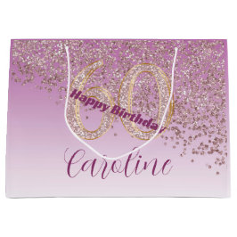 Bolsa De Regalo Grande Bonito Rosa Oro Purpurina 60 cumpleaños