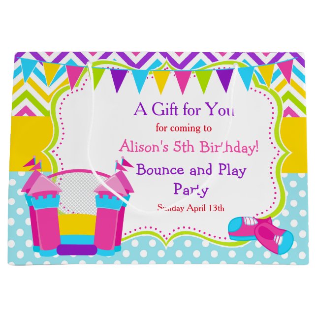 Bolsa De Regalo Grande Bonza House Bouncy Castle Birthday Chica Gracias (Anverso)