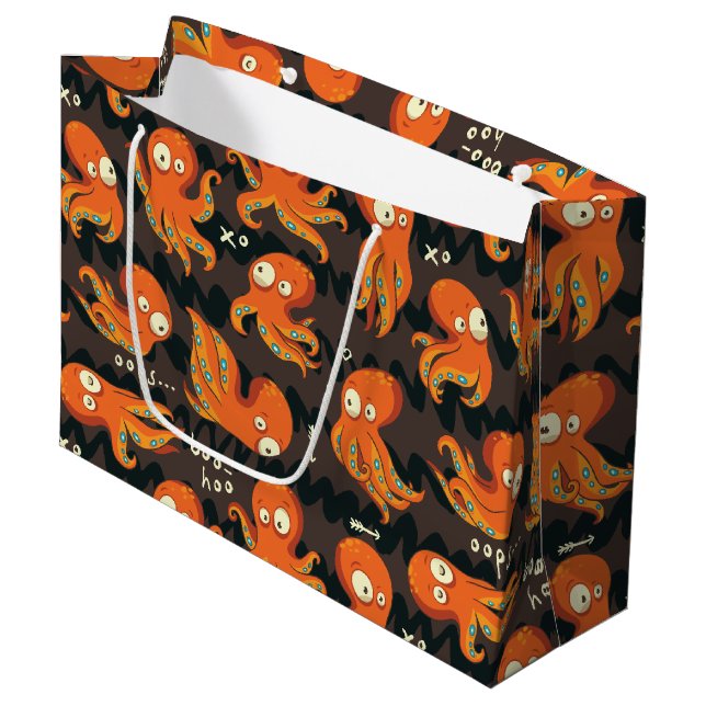Bolsa De Regalo Grande Boo Octopus Naranja y niños negros vestidos y deco (Angulo Anverso)