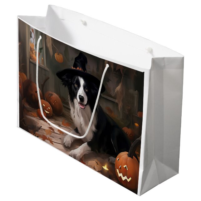 Bolsa De Regalo Grande Borde de Collie Pumpkins Halloween Scary (Angulo Anverso)