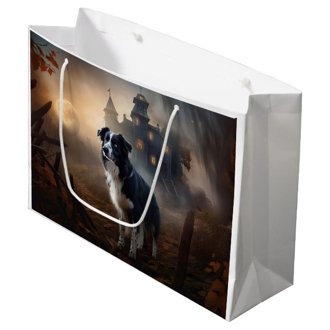 Bolsa De Regalo Grande Border Collie Halloween Aterrador (Angulo Anverso)