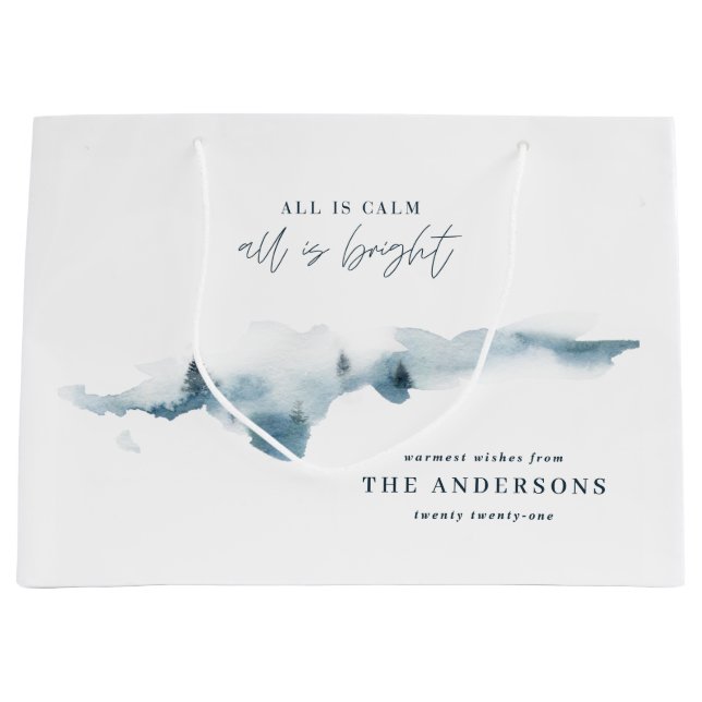 Bolsa De Regalo Grande Bosque acuarela mínima navidad personalizada (Anverso)