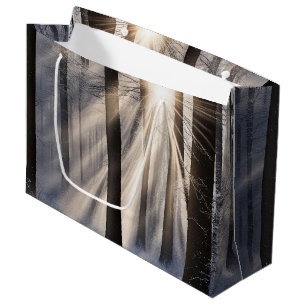 Bolsa De Regalo Grande Bosque De Invierno Con Vigas De Sol