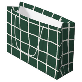 Bolsa De Regalo Grande Bosque Dibujado a Mano Verde y Blanco Rejilla de V