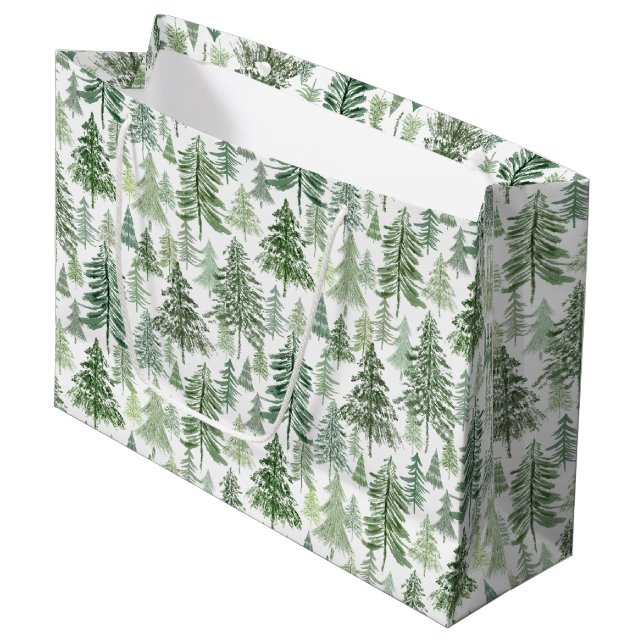 Bolsa De Regalo Grande Bosque rústico de árboles de Navidad en verde sabi (Angulo Anverso)
