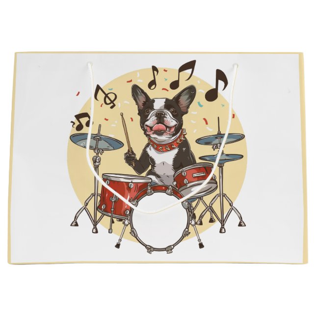 Bolsa De Regalo Grande Boston Terrier Dog Playing Drums (Anverso)