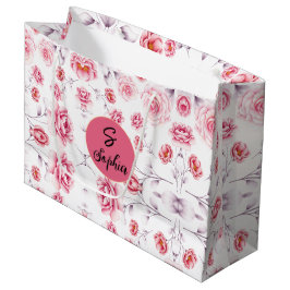 Bolsa De Regalo Grande Botánica rosa Peonía patrón floral único Vingtage