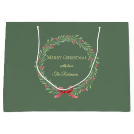 Bolsa De Regalo Grande Botanical Christmas Wreath Modern Script