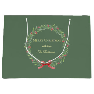 Bolsa De Regalo Grande Botanical Christmas Wreath Modern Script