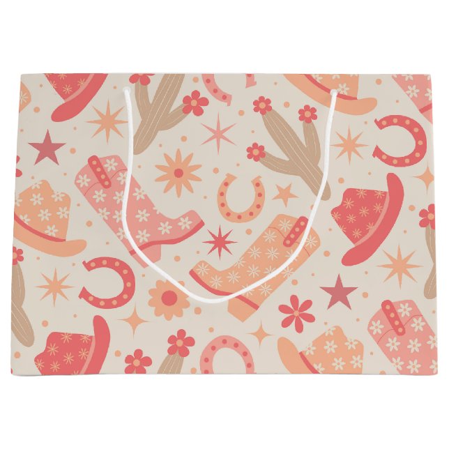 Bolsa De Regalo Grande Botas y gorras de vaca de Peach Fuzz Groovy (Anverso)