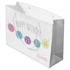 Bolsa De Regalo Grande Botón de costura adaptable del cumpleaños blanco