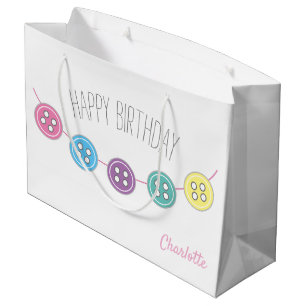 Bolsa De Regalo Grande Botón de costura adaptable del cumpleaños blanco