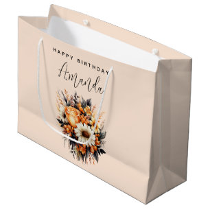 Bolsa De Regalo Grande Bouquet de flores grises amarillas naranja