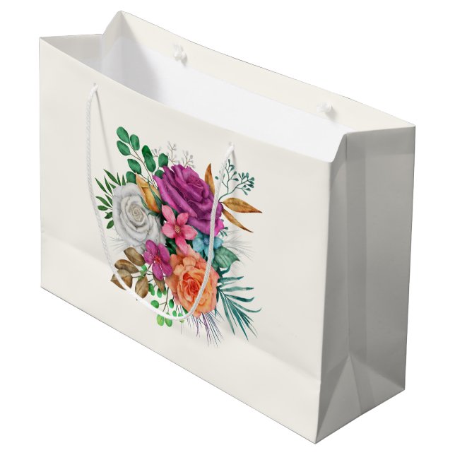Bolsa De Regalo Grande Bouquet floral rosa, Naranja y rosas blancas (Angulo Anverso)
