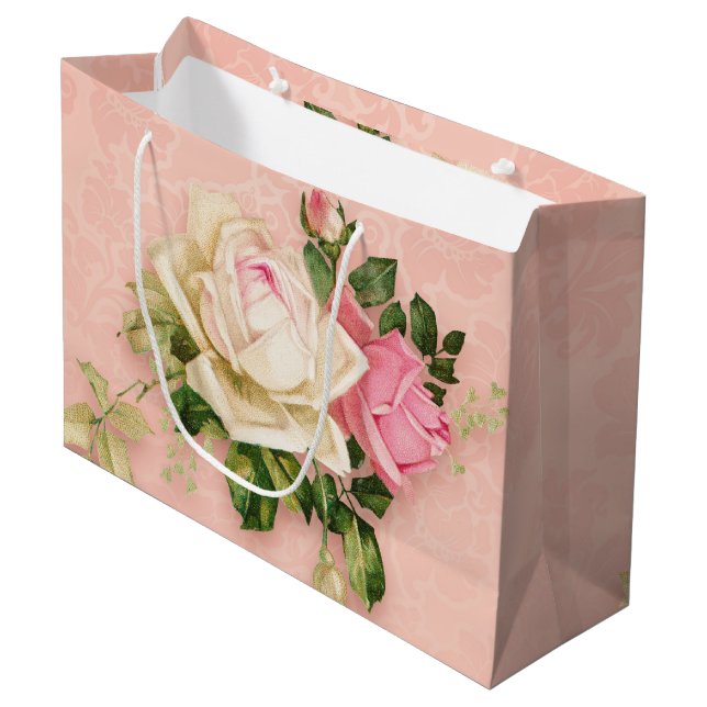 Bolsa De Regalo Grande Bouquet rosa rosa blanco (Angulo Anverso)