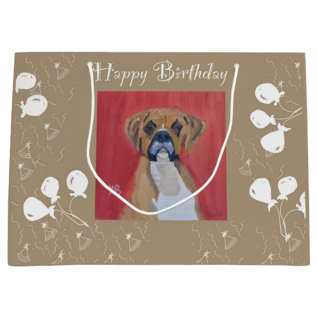 Bolsa De Regalo Grande Boxer Dog Happy Birday (Anverso)