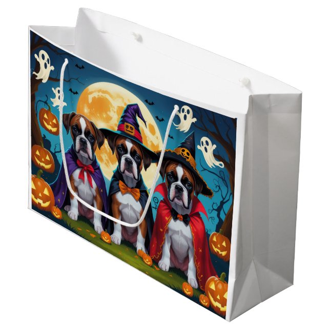 Bolsa De Regalo Grande Boxer Dogs Calabaza Halloween Gracioso (Angulo Anverso)