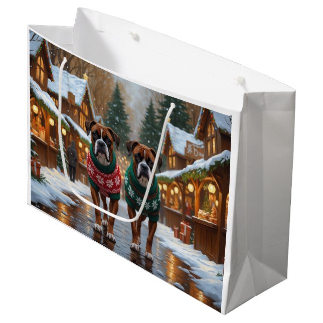 Bolsa De Regalo Grande Boxer Dogs Christmas Snow Holiday  (Angulo Anverso)