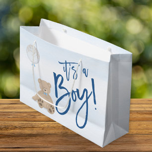 Bolsa De Regalo Grande Boy Teddy Bear Blue Balloon Baby Shower