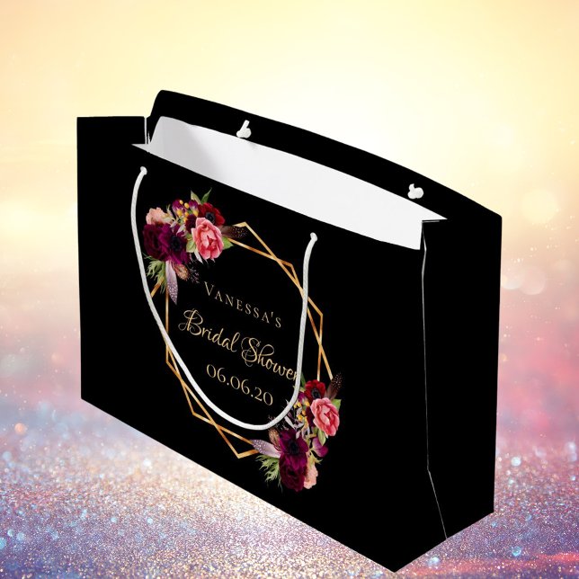 Bolsa De Regalo Grande Bridal Shower flor negro burgundy (Subido por el creador)