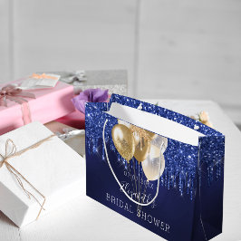 Bolsa De Regalo Grande Bridal Shower purpurina dorado azul marino globos 