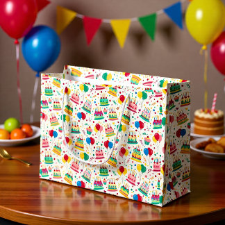 Bolsa De Regalo Grande Bright Birthday Cakes and Balloons Wrapping Paper