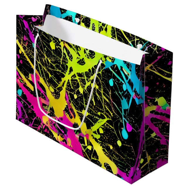 Bolsa De Regalo Grande Bright Neon Paint Splatter (Angulo Anverso)