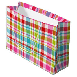 Bolsa De Regalo Grande Bright Rainbow Plaid Checkered Pattern