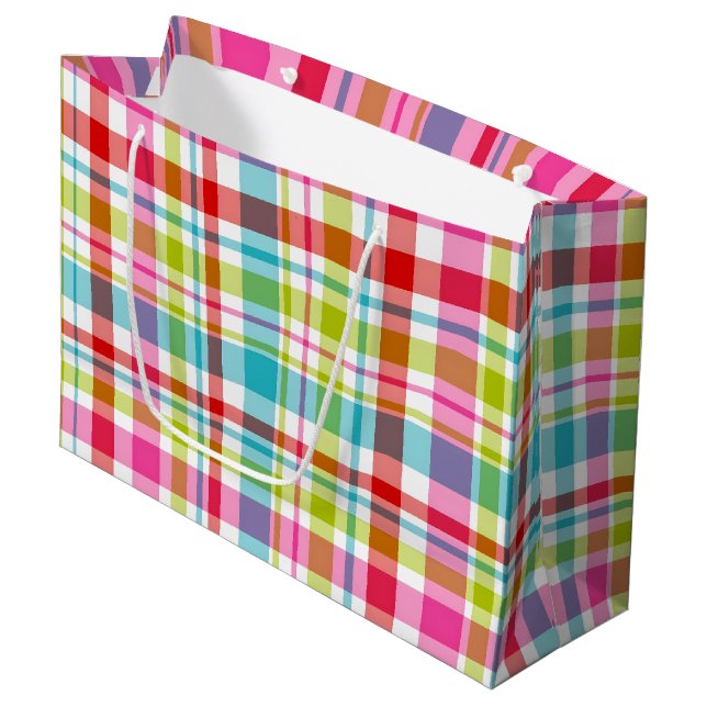 Bolsa De Regalo Grande Bright Rainbow Plaid Checkered Pattern (Angulo Anverso)