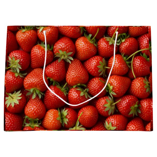 Bolsa De Regalo Grande Bright Red Summer Strawberry Harvest Pattern (Anverso)