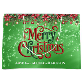 Bolsa De Regalo Grande Brillante Navidad Verde