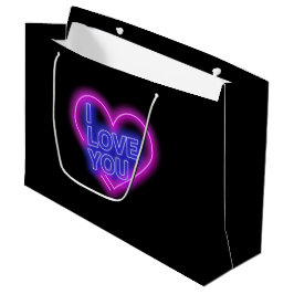 Bolsa De Regalo Grande Brillante Neon Look Pink Blue Valentine Heart