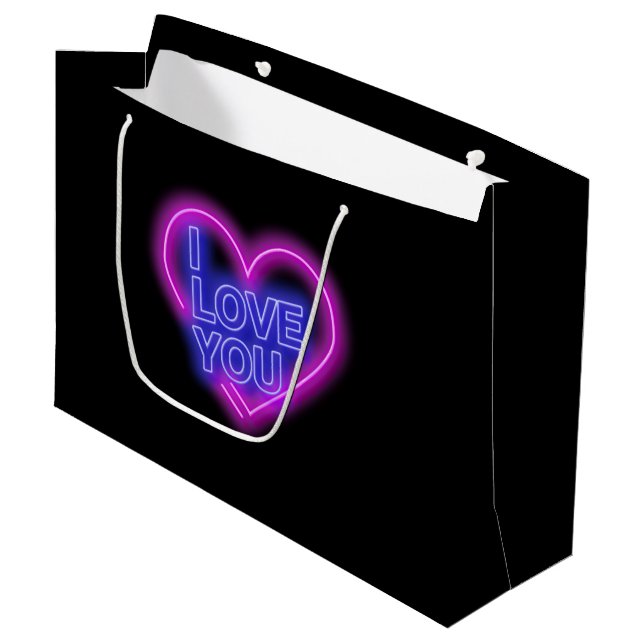 Bolsa De Regalo Grande Brillante Neon Look Pink Blue Valentine Heart (Angulo Anverso)